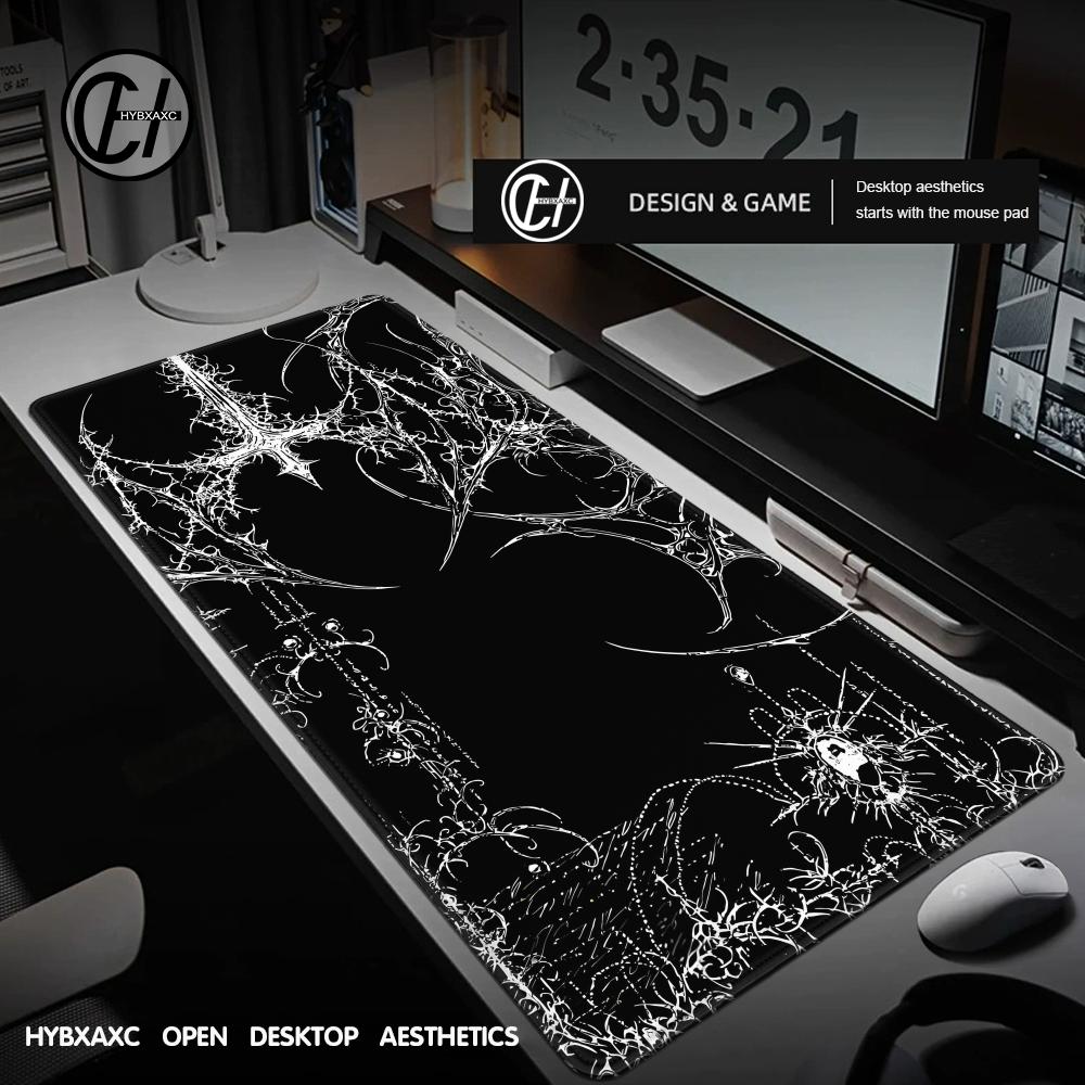 Gaming Mouse Pad Xl - Black White Cybersigilism Deskmat Gothic Centipede