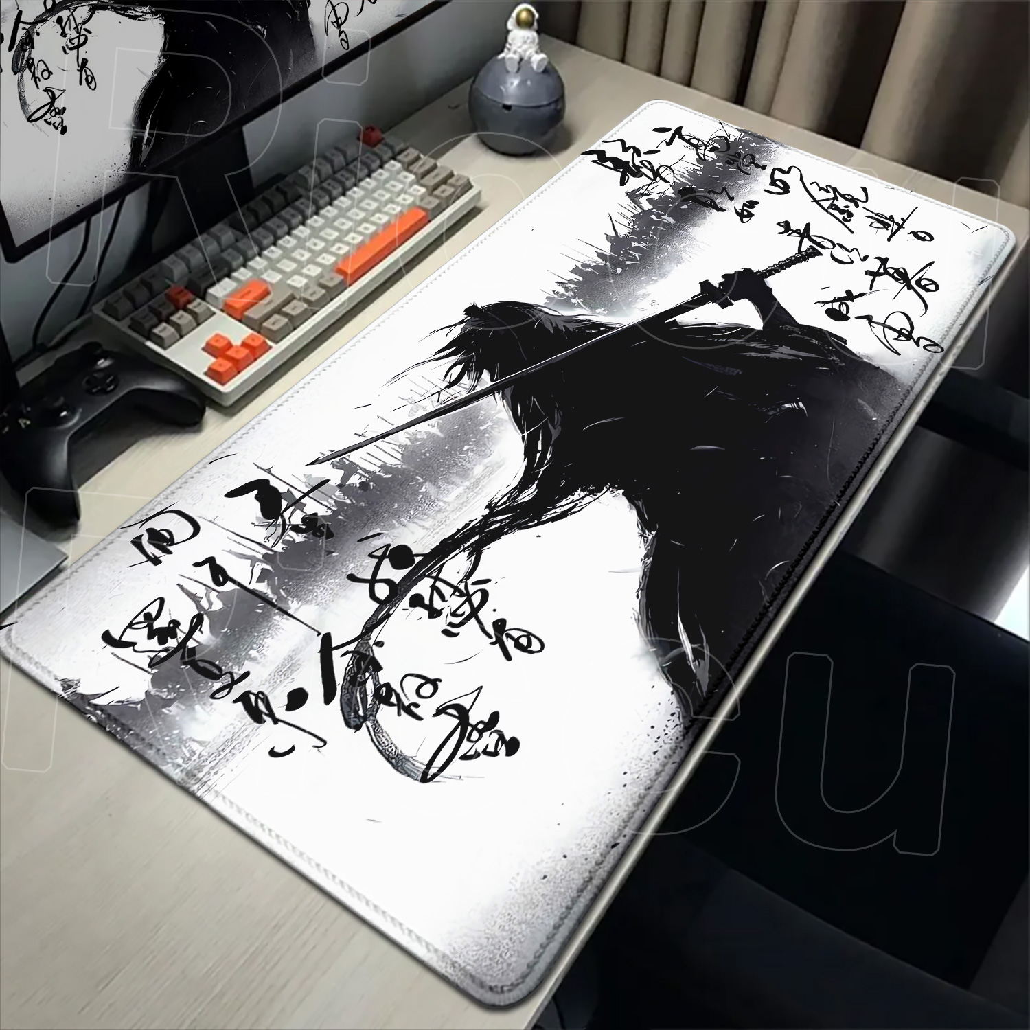 Gaming Accessories Drawing - Samurai Warrior black and white drawing